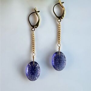Gold and Purple Textured Bead Earrings